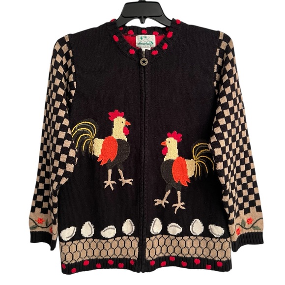 Vintage Quacker Factory Farmhouse Barn Animals Zippered Cardigan Sweater Medium - Picture 2 of 7